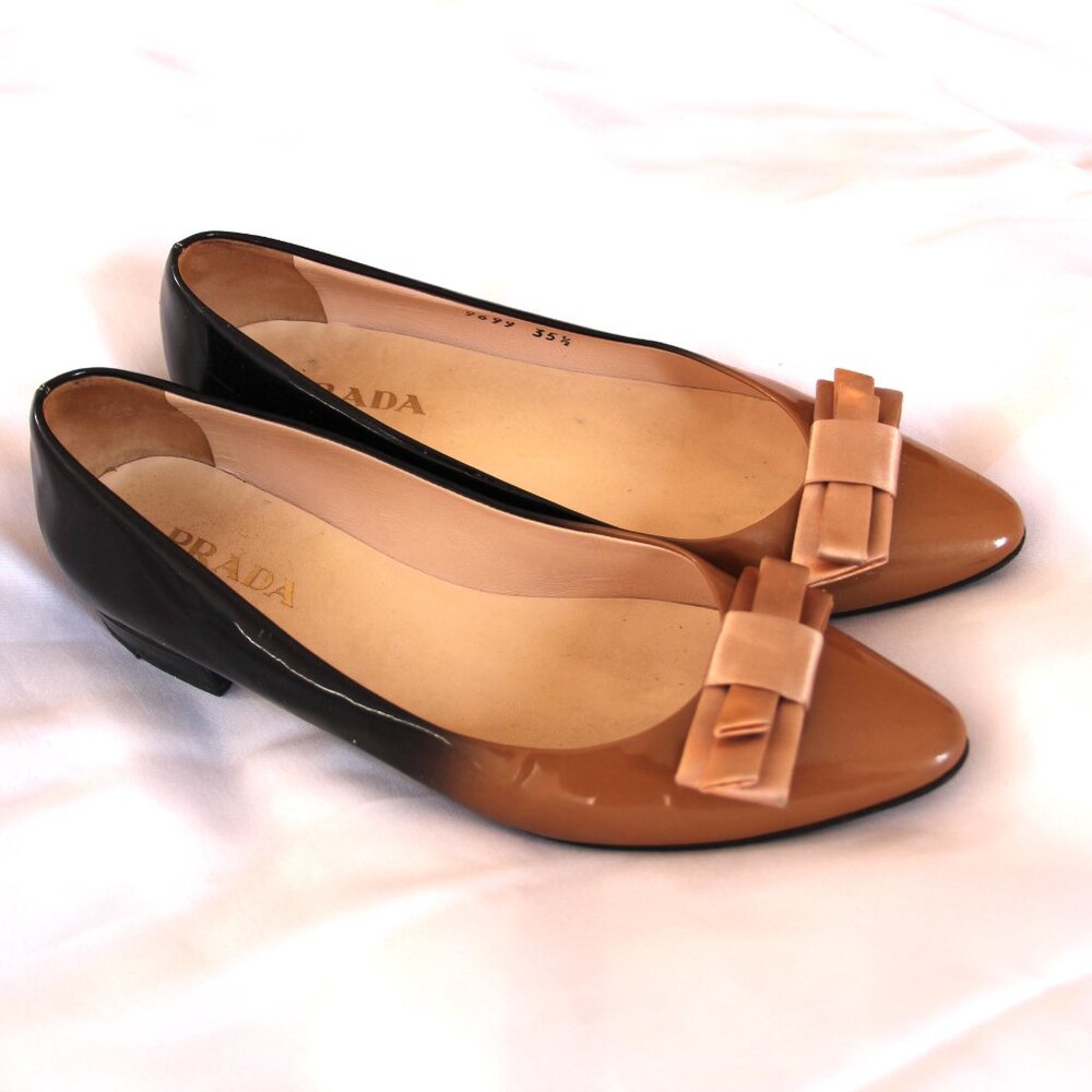 Prada Ombre Patent Leather Ballet Flats with Bow Size 35.5 / US 5.5